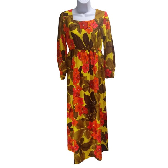 Vintage Pomare Tahiti Hawaiian Dress Maxi Floral M