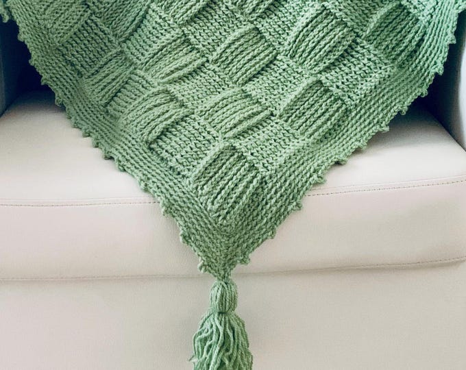 Featured listing image: Crochet Pattern for Sage Green Blanket