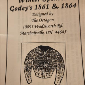 Knit Pattern Winter Spenser Jacket Civil War 1850s 1860s Pattern 19th Century Attire Dress Accessory Victorian New