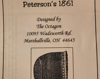 Crochet Pattern Child's Night Cap Civil War 1850s 1860s Pattern 19th Century Attire Dress Accessory Victorian New