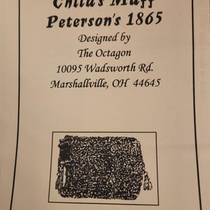 Knit Pattern Knitted Child&#39;s Muff Civil War 1850s 1860s Pattern 19th Century Attire Dress Accessory Victorian New