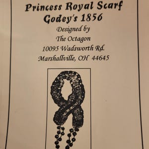 Knit Pattern Knitted Princess Royal&#39;s Scarf Civil War 1850s 1860s Pattern 19th Century Attire Dress Accessory Victorian New