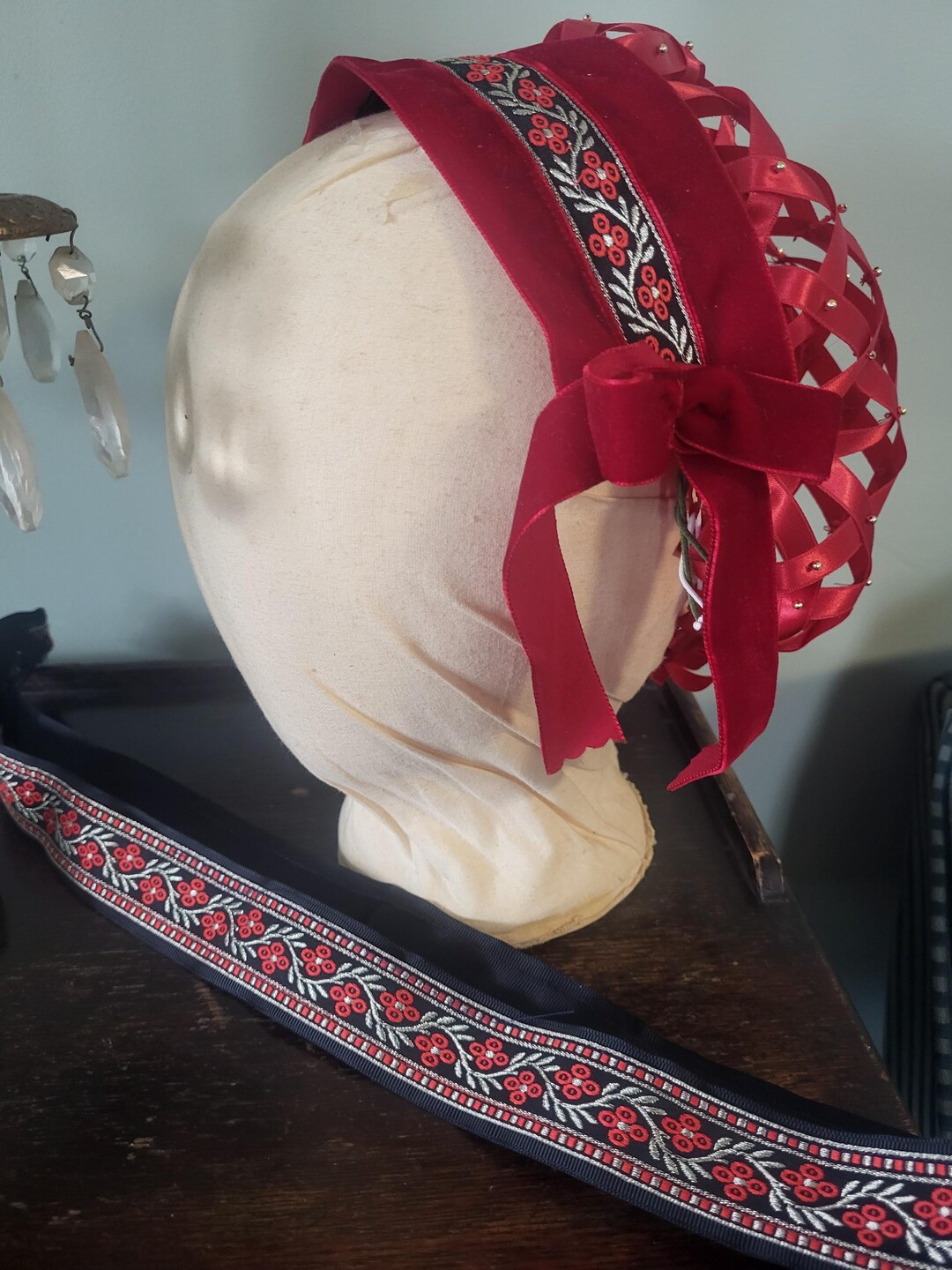 1860s Civil War Hand Beaded Ribbon Hairnet Evening Headdress Costume ...