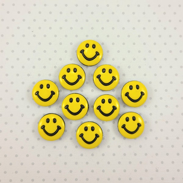 SUPER STRONG! Yellow Smiley Face Decorative Magnets, Set of 10, Fridge Magnets, Emoji Magnets, Emoticon Magnets, Chore or Assignment Tracker