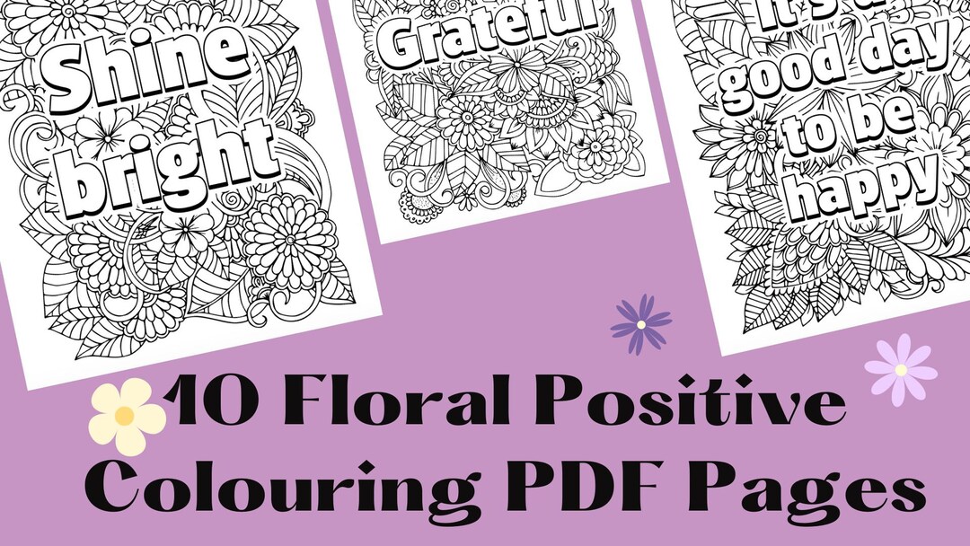 Floral Positive Colouring Pages - Etsy