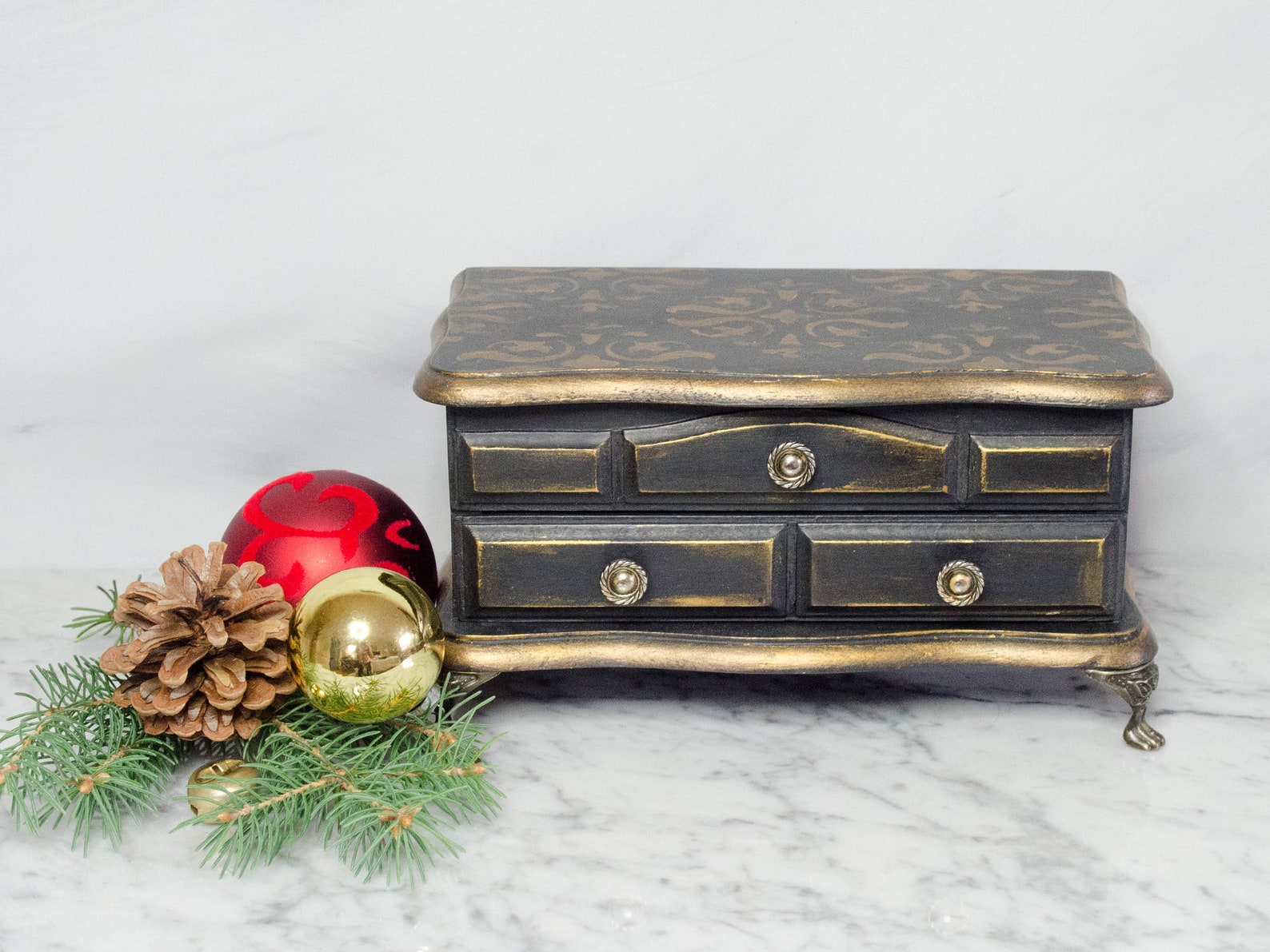Upcycled jewelry box Hand painted gold decor Black jewellery Etsy