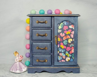Girl's Jewellery Box, Unique Upcycled Vintage Jewelry Box, Butterfly Jewellery box