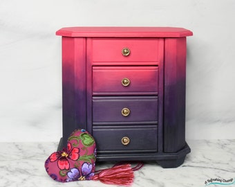 Upcycled vintage jewellery box.  Hand painted wooden jewelry box, Ombre finish