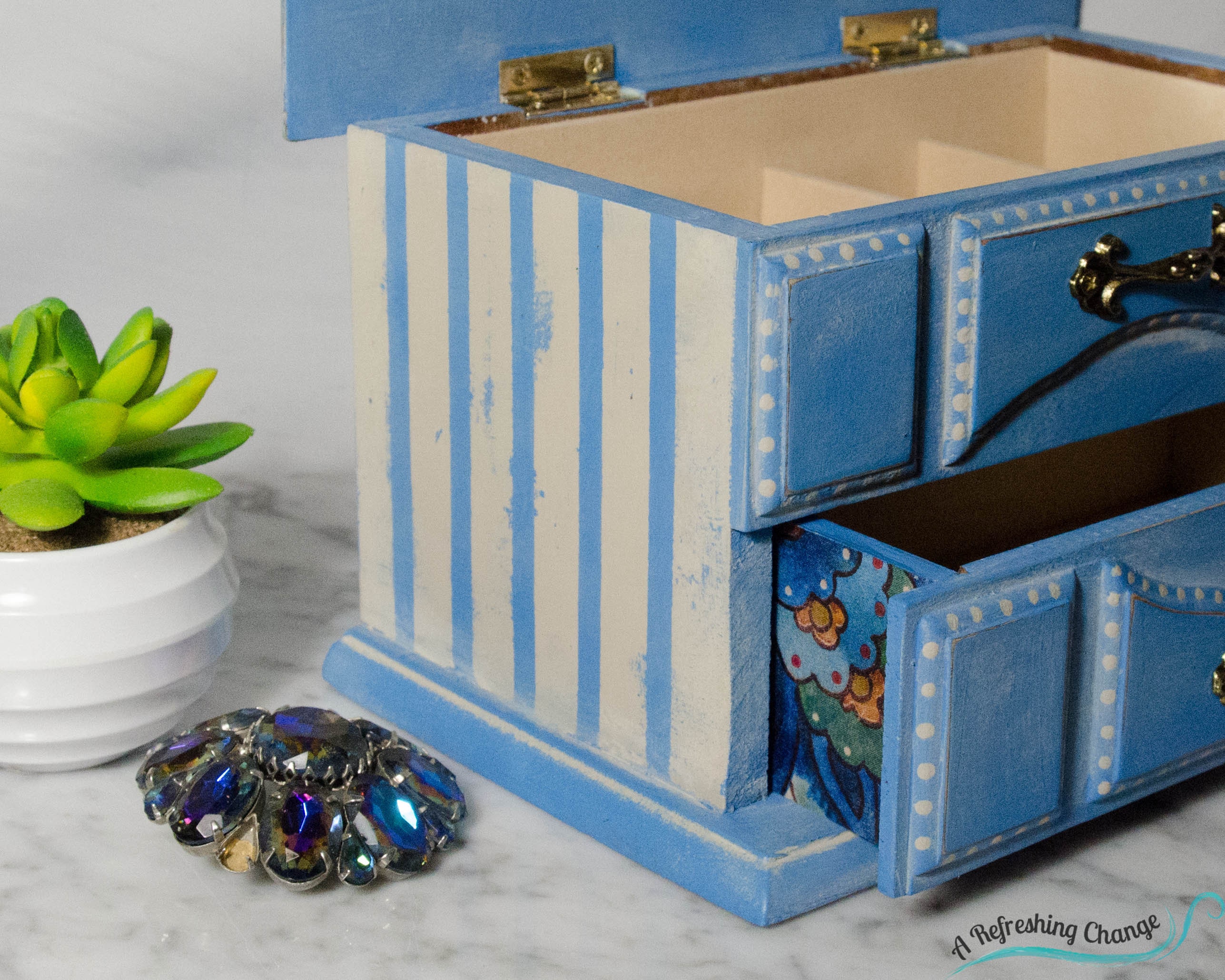 Upcycled jewelry box Wood Jewellery Box Blue jewelry box in Etsy