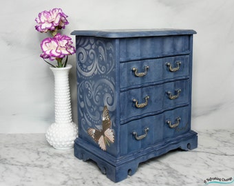 Upcycled Jewellery box, Sapphire Blue Jewelry Box in French Provincial style, Hand painted vintage jewelry box