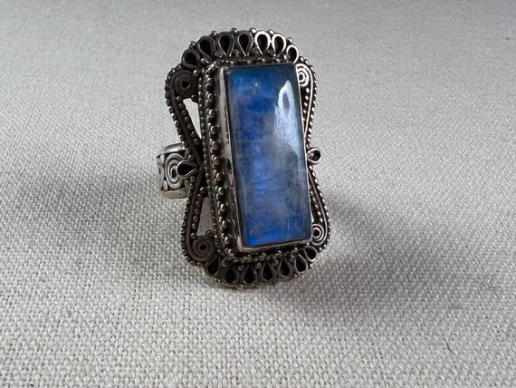 Vintage Lapis Sterling Silver Statement Ring/ Vin… - image 1