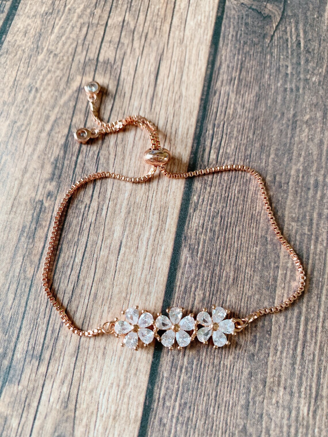 Flower Bracelet/ Rose Gold Jewelry/ Adjustable Bracelet/ Etsy UK