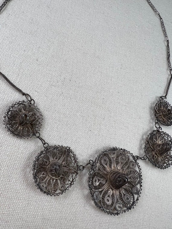 Sterling Silver Vintage Statement Necklace/ Vinta… - image 4