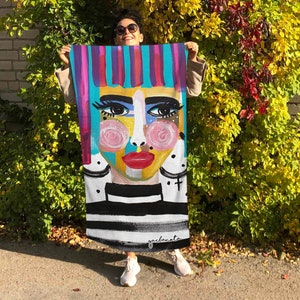Bath towel for girls self care gift box, Oversized beach towel for teacher, Unique Feminist Woman art, unique gifts ideas for women and teen image 1