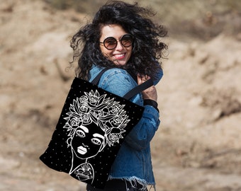 Suede black tote bag, reusable canvas grocery bag, large handbags handmade -