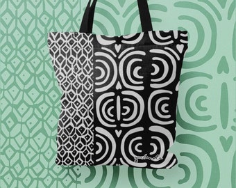 Black and white pattern totebag, teacher tote bag, book bag, canvas tote bag, personalized gift, womens handbag, straw fabric handbags, art