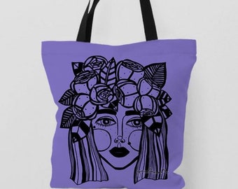 Lavender double sided beach Tote bag with zipper, aesthetic totebag, canvas summer bags, large grocery tote, feminine art womens accessorys