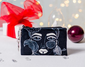 Porte-clés noir - Pochette zippée pour pièces et clés