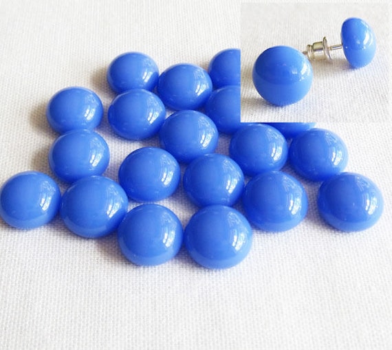 CAB-09 Round Glass Cabochons 2 cabochons Blue Striped Glass Cabochons Vintage Cabochons Round Blue Cabochons