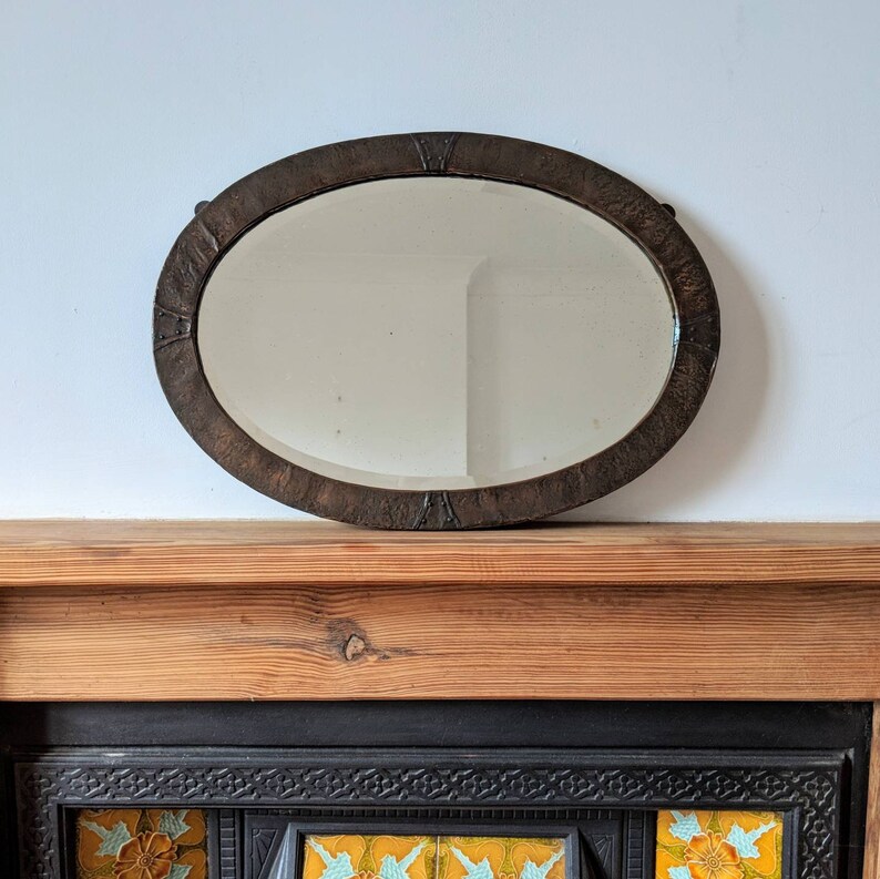 Lovely Arts And Crafts Art Deco Vintage Copper Oval Mirror