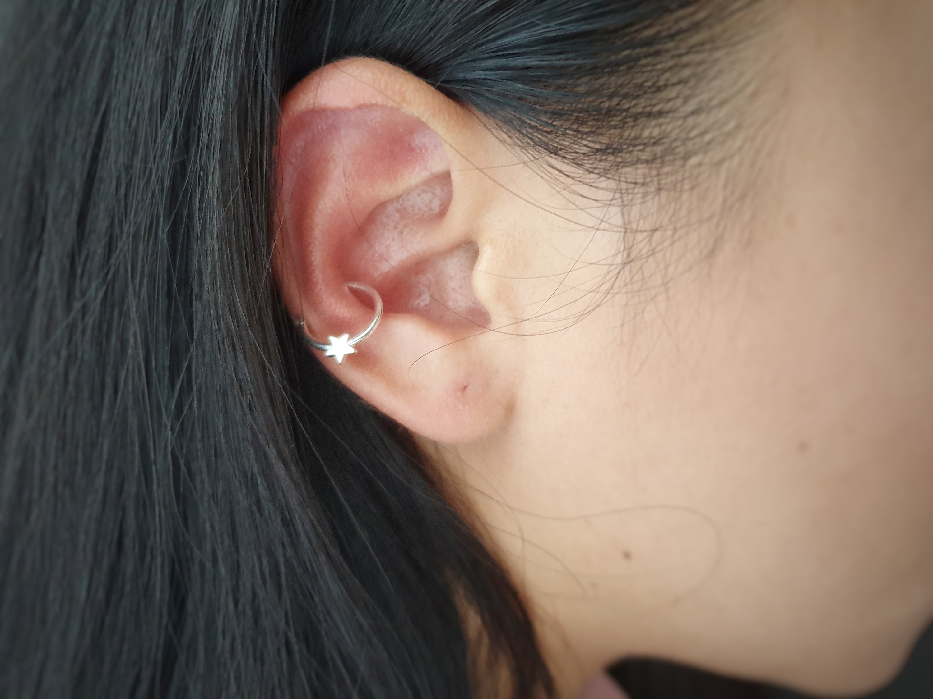 SV925 Star Thin Hoop Earrings | 925 Sterling Silver, Sleep