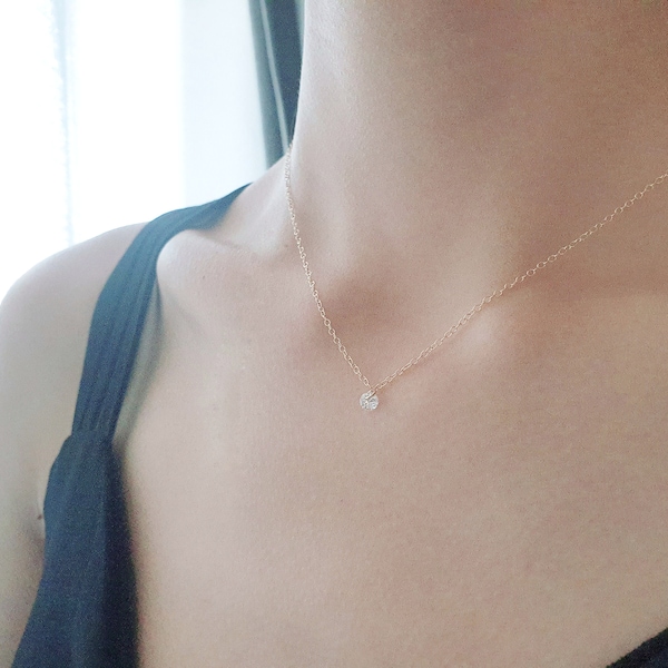 SV925/14KGF Dainty Swarovski Crystal Necklace, Adjustable, 925 Sterling Silver, 14K Gold Filled, customized gifts