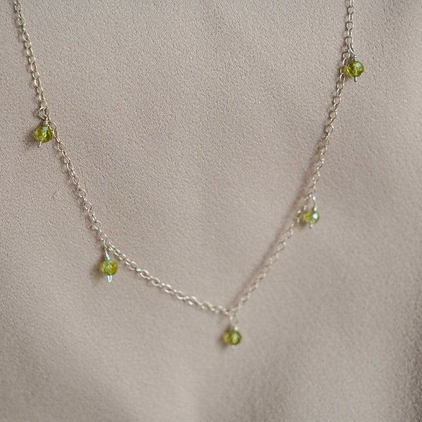 SV925/14KGF Tiny Fruitful Olivine Peridot Choker Necklace, August September Birthstone, 925 Sterling Silver, 14K Gold Filled, customized