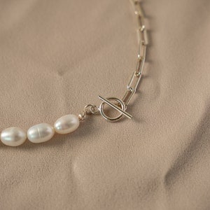SV925 ERATO OT Clasp Half-Half Oval Pearl Bracelet, Freshwater Pearl, June Birthstone, 925 Sterling Silver, customized gift image 3
