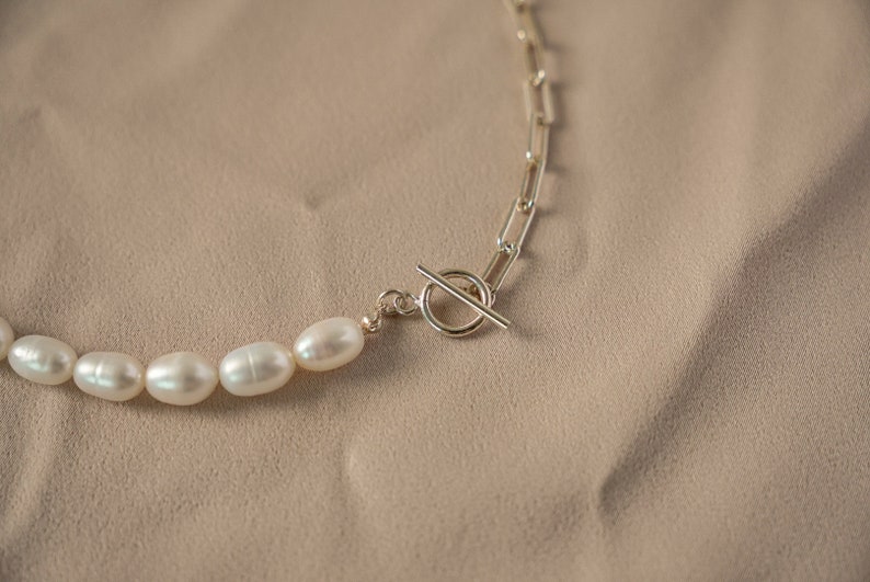 SV925 ERATO OT Clasp Half-Half Oval Pearl Bracelet, Freshwater Pearl, June Birthstone, 925 Sterling Silver, customized gift image 3