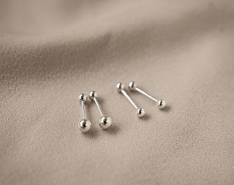 SV925 Minimalist Classic Ball End Stud Earrings, 3 4 mm Cartilage, Tragus, Helix, Second Ear hole