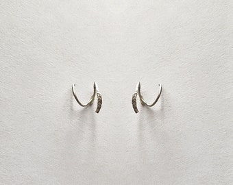 SV925/14KGF 1 Piercing Hammered Spiral Hoop Earrings, Fake Double Hoop, 925 Sterling Silver, 14K Gold Filled, Circle, Customized Gift