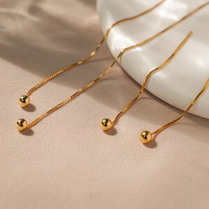 SV925/ Gold/ Rose Gold 2Way, 6&12CM, Minimalist Bead Long Chain Threader Earrings, 925 Sterling Silver, Gold Plated, Drop Ear Jacket Duster image 2