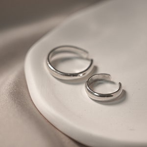 SV925 Anillo abierto de semicírculo grueso de 3 VÍAS y manguito de oreja, ajustable, plata de ley 925, delicado moderno simple para todos los días, regalo personalizado imagen 8