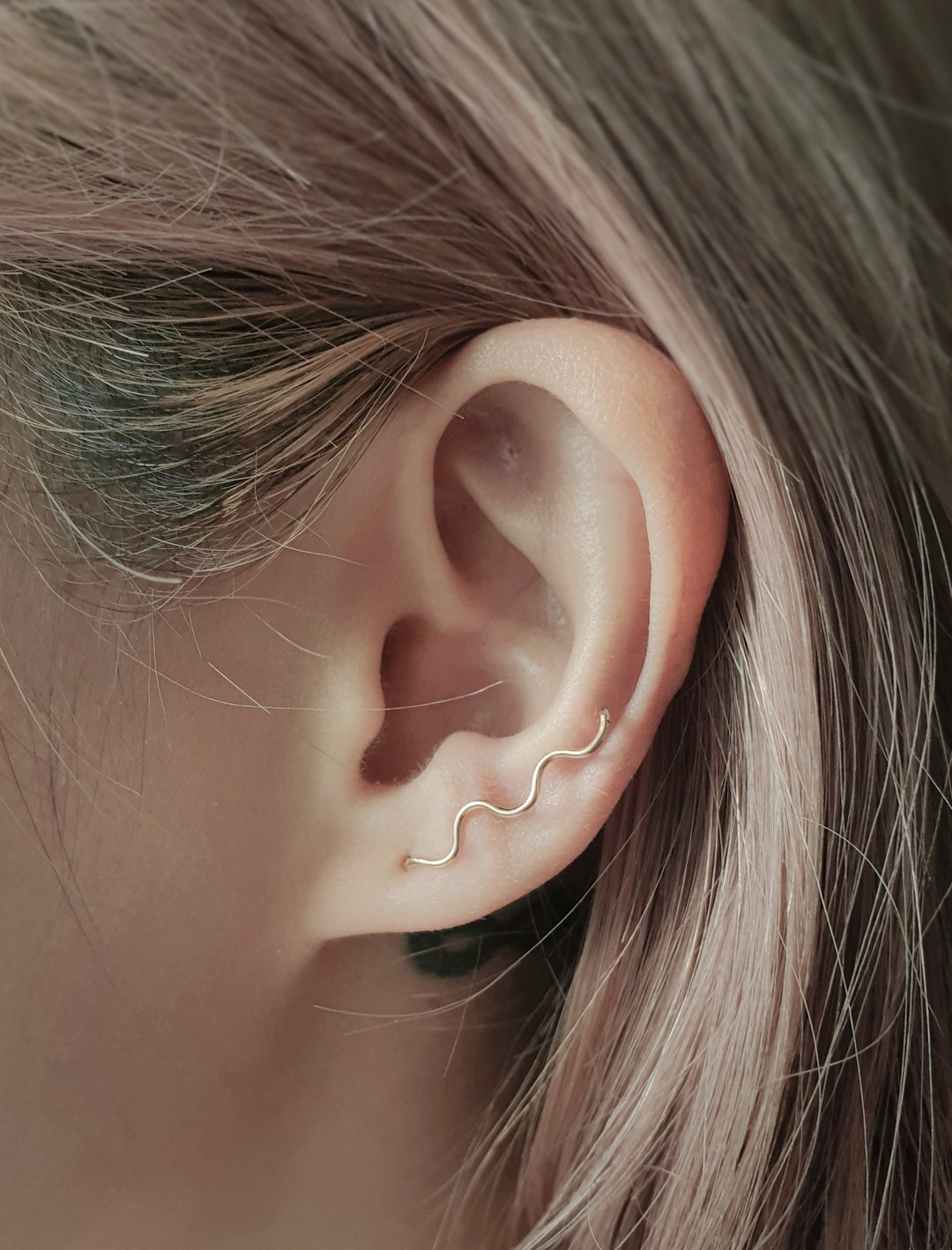 3 WAY Wave Climber Earrings clip On Ear Crawle 14KGF 925 - Etsy