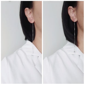 SV925/ Gold/ Rose Gold 2Way, 6&12CM, Minimalist Bead Long Chain Threader Earrings, 925 Sterling Silver, Gold Plated, Drop Ear Jacket Duster 12 Centimeters