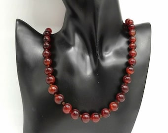 Polished Red Carnelian Bead Necklace Silver Gilt Chinese Import Vintage 1950's Extra Long