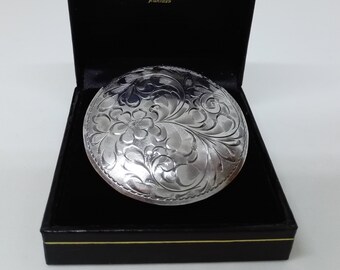 Edwardian Style Sterling Silver Brooch: Large Floral Etched Vintage Pin