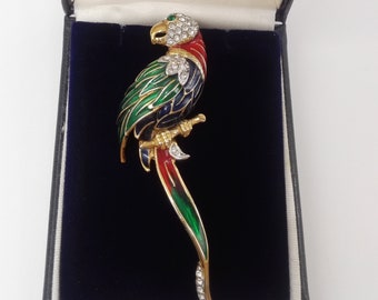Attwood and Sawyer Fabulous Parrott Brooch Pin Green Red