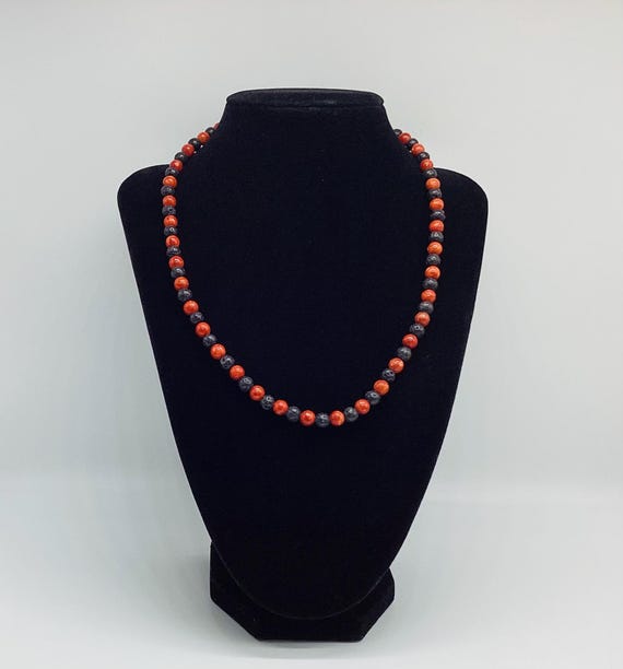 Black and Red Momo Coral Necklace Princess Length Vintage 1950s Bead Necklace