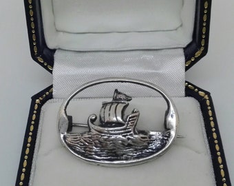 Beautiful Victorian Silver Brooch Sailing Boat Viking Ship. Are You a Viking?