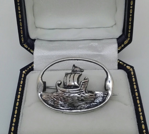 Beautiful Victorian Silver Brooch Sailing Boat Viking Ship. Are You a Viking?