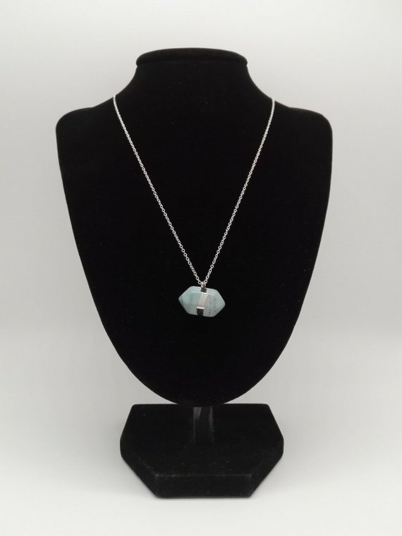 Turquoise Geode Pendant Banded with Silver on a Fine Silver Chain December Birthstone 11th Wedding Anniversary