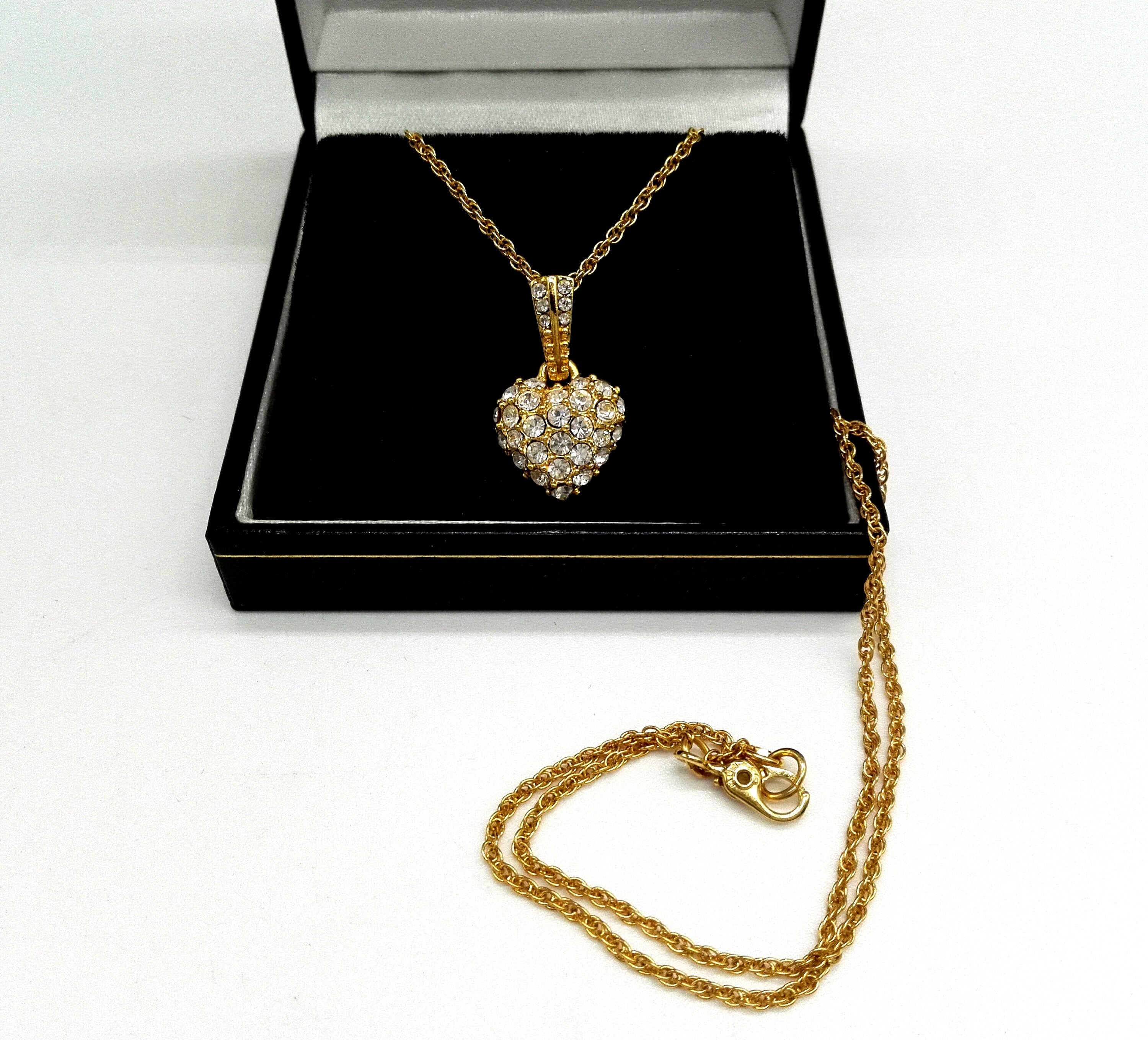 Monet Vintage 22ct Gold Plated Crystal Encrusted Heart Pendant and ...