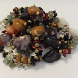 Natural Polished Gemstone Flapper Length Necklace 48 inches 1970's 78 grms image 1