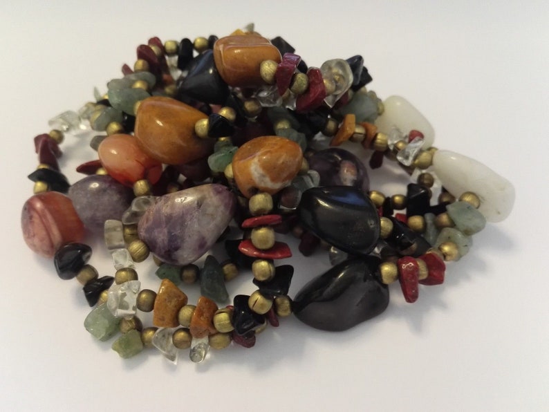 Natural Polished Gemstone Flapper Length Necklace 48 inches 1970's 78 grms image 1