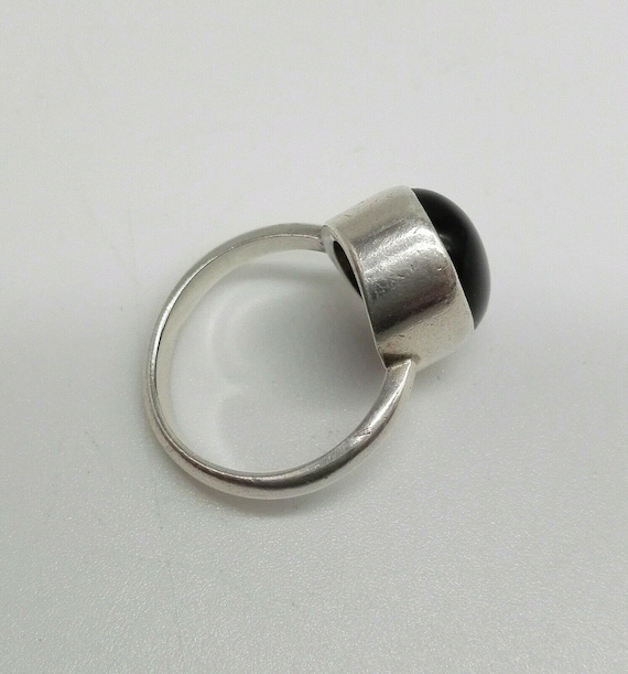 Onyx and Solid Silver Ring Unisex Deep Setting Size L Vintage Jewellery