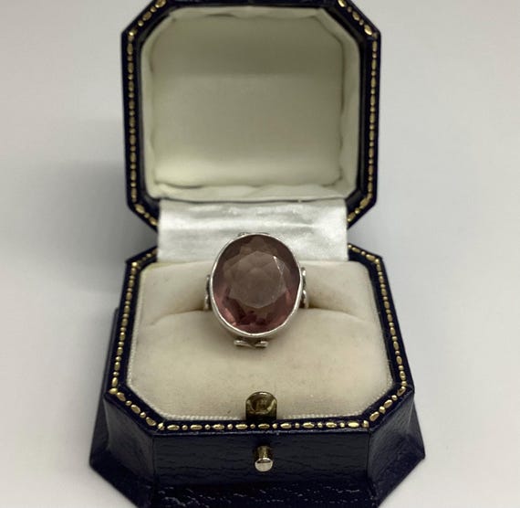 Fabulous Vintage Brilliant Cut Kunsite Ring Deep Solid 925 Silver Setting Cocktail Ring Size N Anniversary 6 years