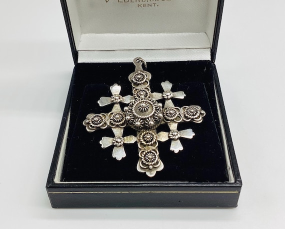 Vintage Large Jerusalem Cross Solid 925 Sterling Silver Crusader Cross Pendant Made in Mexico