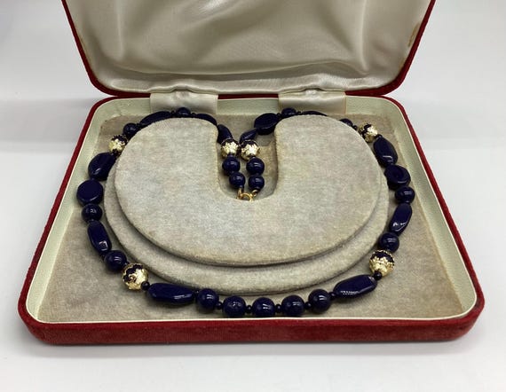 Beautiful Mid-Night Blue Glass Bead Necklaces from the Eighties.