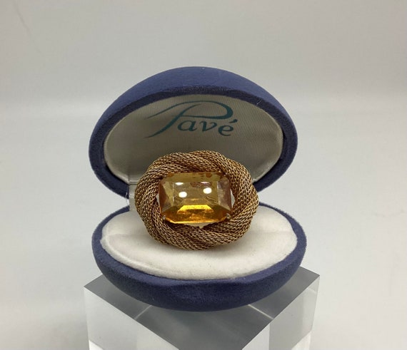 1950s Gold Mash Brooch Glass Imperial Topaz Retro Jewellery Large
